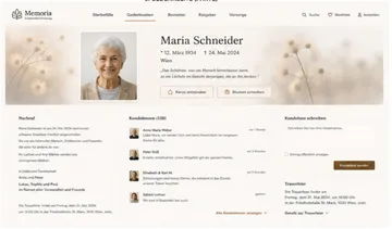 Gedenkseite im Layout Memoria